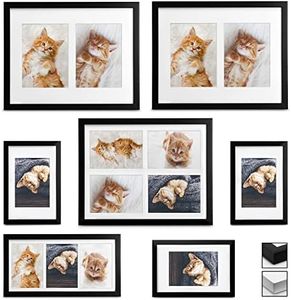bomoe Cornice multipla per foto Galeria - cornice per foto - Cornici portafoto Collage - cornici foto multiple da parete in legno - portafotografie (Set di 7 10x15, 13x18 & 9x13 (14 Foto), Nero)