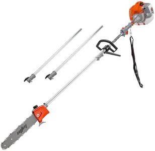 MTM 62cc Long Reach Pole Saw, 2-Stroke Petrol, 12" Tree Trimming Pruning Chainsaw Bar, 2 Extension Shafts