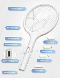 YISSVIC Electric Fly Swatter 4000V – USB Rechargeable Mosquito Zapper Racket with Stand, Indoor/Outdoor