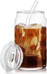 KELVEE Beer Can Shaped Drinking Glasses Tumbler with Straw and Plastic Lids Pack of 1,400ml Reusable Iced Coffee Soda Can Glasses Sipper Bottle Cool Iced Tea Mug Indoor & Outdoor (Coco)