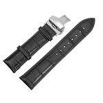 uxcell Black Leather Watch Band 20mm Quick Release Deployment Buckle Cowhide Watch Strap with Exquisite Box for Men and Women