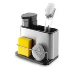 Innoteck Essentials Sink Caddy with Washing Liquid Holder - Kitchen Organiser For Cleaning Supplies - 340ml Kitchen Soap Dispenser - Non-Slip, Lightweight - Water Drainage System - for Sponge, Brush