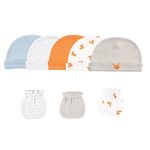 Luvable Friends Baby Girls' Cotton Caps and Scratch Mittens, Fox, 0-6 Months