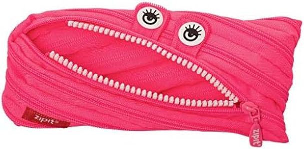 ZIPIT Monster Pencil Case for Girls, Holds Up to 30 Pens, Machine Washable, Made of One Long Zipper! (Pink)