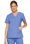 Dickies womens86806Eds Signature Mock Wrap Top with Multiple Instrument Loop Short Sleeve Medical Scrubs Shirt - Blue - X-Large