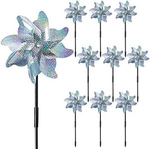 10PCS Reflective Birds Repellent Windmills, ALYCLIP Hanging Silver Windmills Sparkly Deterrent Kit for Driving Away Pigeons Birds Protecting Balcony Garden Farm - 7 Inch
