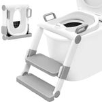 GOCART WITH G LOGO Baby Foldable Potty-Trainer Seat for Toilet Potty Stand with Ladder Step up Training Stool with Non-Slip Steps Ladder Adjustable Foldable for Boys Girls Toddlers Kids (GREY)