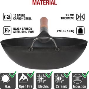 YOSUKATA 30cm Carbon Steel Wok – Stir Fry Pan for Gas & Induction