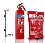 Premium FSS UK 1 KG ABC Dry Powder BSI KITEMARKED FIRE Extinguisher with CE Marked FIRE Blanket. Ideal for Homes Boats Kitchen Workplace Offices Cars Vans Warehouses GARAGES Hotels Restaurants