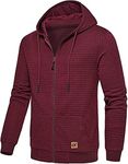 Men's Jacquard PlaidCloth Lightweight Zipper Hoodie Sweatshirt Jacket, Burgundy, Small