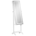 HOMCOM Jewelry Cabinet with LED Light, Lockable Jewelry Storage Organizer with Full-Length Mirror for Dressing Room, White