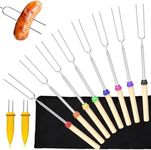 Roasting Sticks 8 Pack & 2 Corn Holders & Storage Bag, Hianjoo Stainless Steel Marshmallow Forks 81CM Telescoping Smores Kit for Fire Pit Skewers Camping Essentials Cooking BBQ Campfire Bonfire Grill