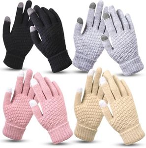 4 Pairs Women's Winter Touch Screen Gloves, Warm Fleece Lined Knit Gloves Elastic Cuff Winter Texting Gloves (Color B)