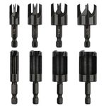 AOKLIT Plug Cutter, 8Pcs Wood Plug Cutters Drill Bit Set with 1/4 Hex Shank, Straight and Tapered Taper Cutting Tool 1/4", 5/16", 3/8", 1/2", Black