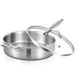 Inqibee Handle 6 Quarts Tri-Ply Stainless Steel Sauté Pan with Lid,12 Inch Induction Deep Frying Pan, Large Skillet,Jumbo Cooker, Dishwasher and Oven Safe,Detachable Handle.