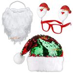 Zest 4 Toyz Set of 3 Christmas Items Accessories 1Pc Santa Sequin Cap 1 Pc Goggle Frame 1 Santa Claus Beard (Assorted Design Sent As Per Stock)