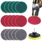 Glarks 16Pcs 4 Inch Drill Power Brush Tile Scrubber Scouring Pads Cleaning Kit with 4 Inch Disc Pad Holder for Bathroom & Kitchen Cleaning, 3 Different Stiffness (Red, Gray, Green)