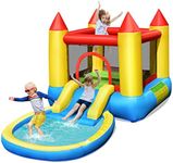 Costzon Inflatable Bounce House, Castle Jumping Bouncer with Water Slide, Splashing Water Pool, Including Oxford Carry Bag, Repairing Kit, Stakes, Water Hose, Ocean Balls (Without Air Blower)