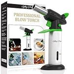 Spicy Dew Blow Torch - Creme Brulee Torch - Refillable Professional Culinary Kitchen Torch with Safety Lock and Adjustable Flame - Micro Butane Torch with Fuel Gauge - Cooking Food Torch