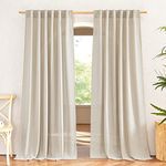 NICETOWN Beige Linen Curtains 84 inch Long Rod Pocket & Back Tab for Living Room, Flax Linen Burlap Semi Sheer Panels with Light Filtering Drapes Privacy Window Treatment for Bedroom, W52 x L84, 2 Pcs