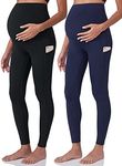 POSHDIVAH 2Pcs Women's Maternity Workout Leggings Over The Belly Pregnancy Yoga Pants with Pockets Soft Active Wear Work Pants Black Navy Small