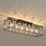 JIINOO Modern Crystal Chandeliers Ceiling Light, 6 Lights Black Chandeliers Ceiling Lights Fixture, Classical Rectangle Chandeliers for Living Room Kitchen Hallway Island Bar, E27