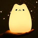 ZKLiLi Cat Night Light, Cute Cat Nursery Lights USB Rechargeable Cat Lamp Nightlight with Warm White and 7-Color Breathing Modes for Kids Baby Children, Yellow