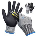 KAYGO Cut Resistant Work Gloves - 2 Pairs, Level C Protection, MicroFoam Nitrile Coated Good Grip Machine Washable, Cut Proof Safety Gloves EN388 4X42C, Ideal for General Purpose, KG21N (Grey, M)