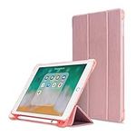 MadeRy Case for iPad 2018 & 2017 9.7" / iPad Pro 9.7" / iPad Air 2 / iPad Air, Ultra Slim Soft TPU Back Cover with Pencil Holder and Trifold Stand, Auto Sleep/Wake, RoseGold