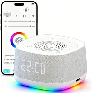 White Noise Machine & Alarm Clock with Bluetooth Music Player,14 Soothing Sound,7-Color Night Light,3-Timer Sleep Timer,Volume Control,Portable Hatch Alarm Clock for Sleep/Office/Travel(White)