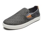 OLUKAI Lae'ahi Lauhala Men's Slip On Sneakers, Drop-in Heel & All-Day Comfort, Breathable Lining, Premium Leather, Ash/Ash, 10.5