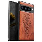 Carveit Wood Case for Pixel 8 Pro Case [Natural Wood & Black Soft TPU] Shockproof Protective Cover Unique Wooden Case Compatible with Google Pixel 8 Pro Case (Viking Compass-Red Wood)