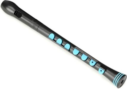 Nuvo Recorder Plus Beginner Wind Instrument – Black/Black, Silicone Key System, Hard Case (Black/Blue)