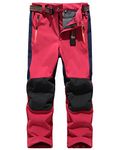 Jessie Kidden Kids' Outdoor Hiking Soft Shell Windproof Pants, Warm Climbing Trousers for Boys Girls #Red, 10-12Years