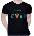 CreativiT Graphic Printed T-Shirt for Unisex Chai Lovers: Powered by -Chai Tshirt | Casual Half Sleeve Round Neck T-Shirt | 100% Cotton | D00808-37_Black_Small