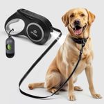 iPetba Rechargeable Night Walk Retractable Dog Leash with LED Light, Heavy Duty Dog Leash with Flashlight for Medium Large Dogs Before Sunrise Anti Slip Handle 20ft 360° Tangle Free