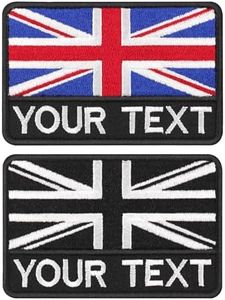 Embroidery British Flag Personalized Name Patch 2PCS, Military Name Patch Embroidery UK Flag Name Tactical Tag Embroidered Custom Name Patches for Multiple Clothing Vest Jackets Iron on/Sew (Square)