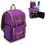 GOgroove Mid-Size Camera Backpacks for Photographers - DSLR Camera Backpack with Tablet Compartment, Accessory Storage, Tripod Holder, Rain Cover Small Camera Bag for DSLR Camera and More (Purple)