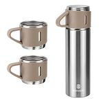 Vacuum Insulated Flask 500ml/16.9oz Stainless Steel Thermo Bottle with Cup for Coffee Water Hot and Cold Drink Flasks.(Brown,Set)