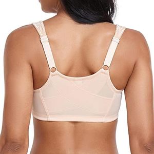 Ayigedu Women's Front Closure Bra Wirefree Back Support Posture Full Coverage Lace Plus Size Racerback Bra 34G-3 Beige