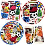 122 Pcs Sports Party Supplies Set Paper Plates Cups Napkins for Basketball Baseball Soccer Tennis Birthday Disposable Dinnerware Serves 24