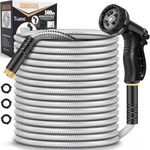 Garden Hose Metal 100FT, Stainless Steel Heavy Duty Water Hose With 10 Function Nozzle, No-Kink, Tough & Flexible, Sturdy and Lightweight, Rust Proof for Yard, Outdoor, RV