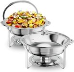 Halamine 5QT Round Chafing Dish Buffet Set, 2 Pack Stainless Steel Chafing Dishes for Buffet with Glass Viewing Lid, Chafers and Buffet Warmers Sets Food Warmers for Parties, Events, Wedding, Camping