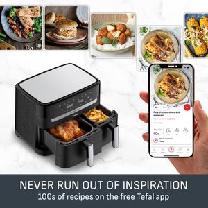 Tefal Easy Fry Dual Zone Digital Air Fryer, 8.3L – 2 Drawers, 8-in-1, Non-Stick, Black