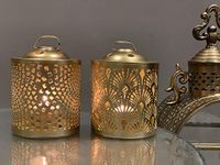 Urban Born Pack of 2 Tealight Candle Holders for Diwali Decor, Christmas Decor Decorations Items for Home Decor | 2 Free led Lights (Gold)