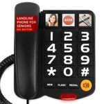 Big Button Landline Phone for Seniors, Uvital Senior Telephone for Elderly with 3 One-Touch Dialing, Corded Landline with SOS Emergency Button, Adjustable Volume, Ringtone Off Function(Black)