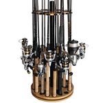 Rush Creek Creations Fishing Rod Holder for 24 Rods, Fishing Pole Organizer and Storage for Garage, for Fishing Gear (360° Round Rotating Rack)