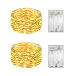 Everfit Lighting 2 Pack Battery Operated Mini Led Lights,Indoor Fairy Lights with Timer 6 Hours on/18 Hours Off for Christmas Party Decorations,30 Count LEDs,10 Feet Silver Wire (Yellow Color)