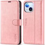 TUCCH Wallet Case for iPhone 15 6.1 inch 5G, [TPU Shockproof Inner Shell] PU Leather [RFID Blocking] 4 Credit Card Holder Magnetic Kickstand Flip Cover Compatible with iPhone 15 2023, Pink