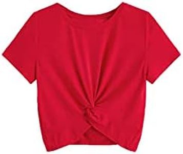 Milumia Girl's Casual Twist Hem Short Sleeve Round Neck Crop Top Tee Shirt Red 13-14 Years